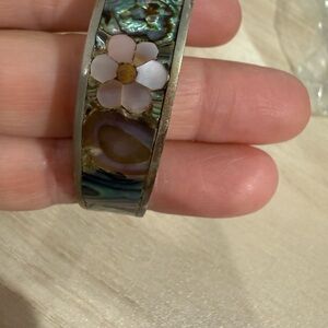 Vintage Floral Mother of pearl copper bangle bracelet for small wrist